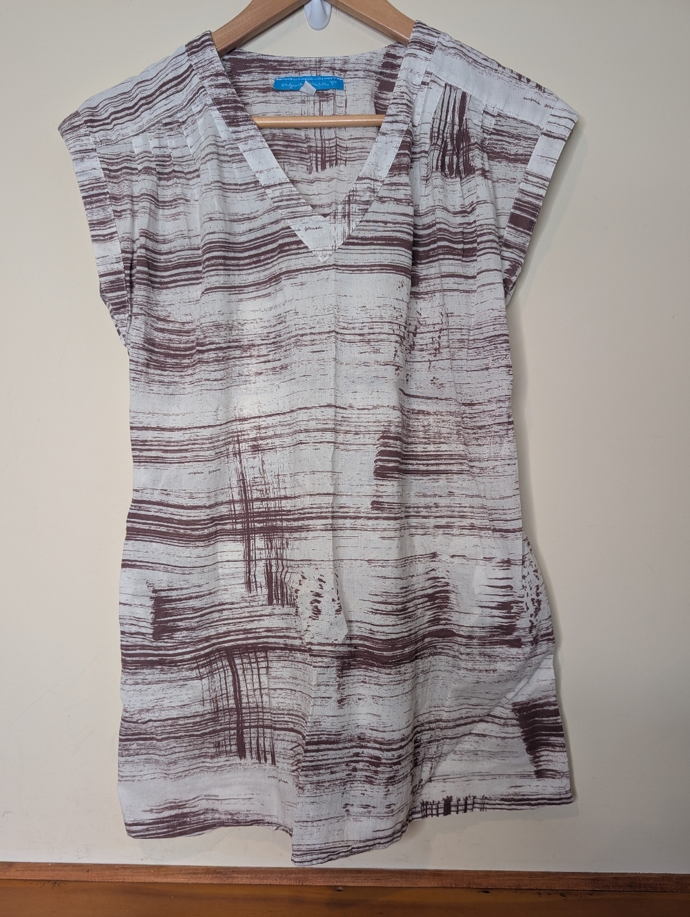 Virginia Johnson S Abstract Brushstroke Tunic Dress Cap Sleeve V-Neck Boho